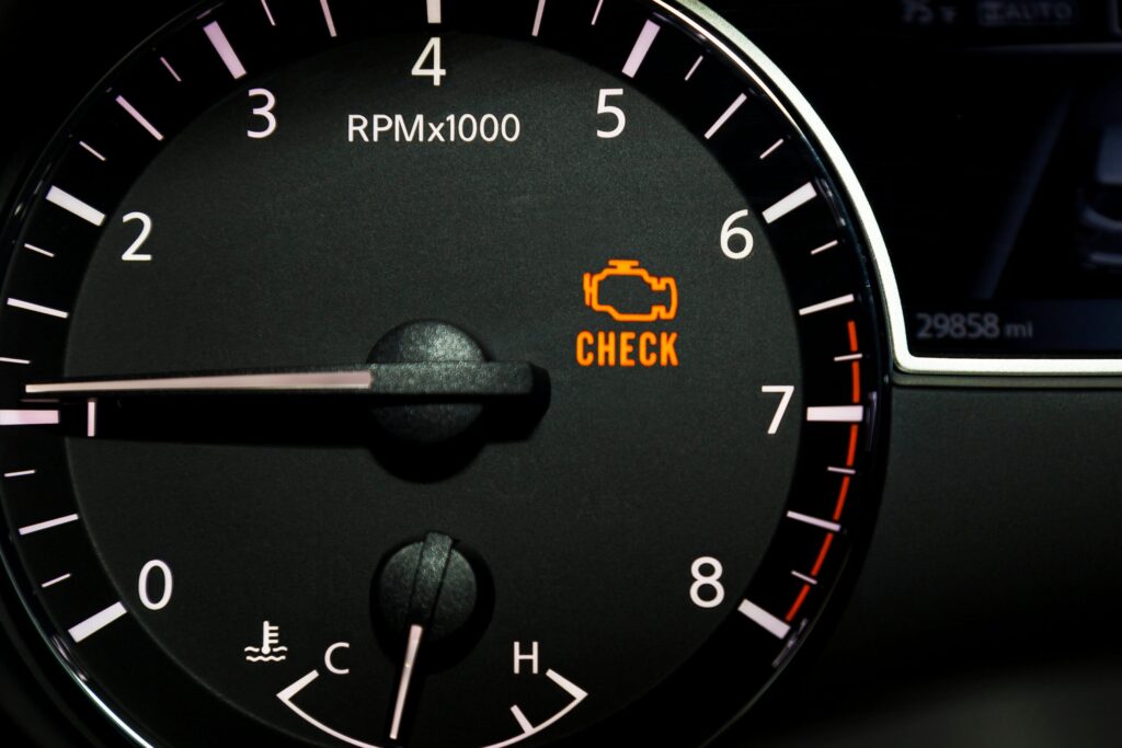 check engine light on vehicle dashboard