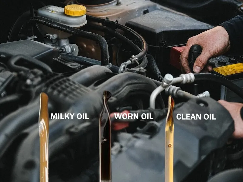 milky engine oil worn engine oil clean oil comparison image