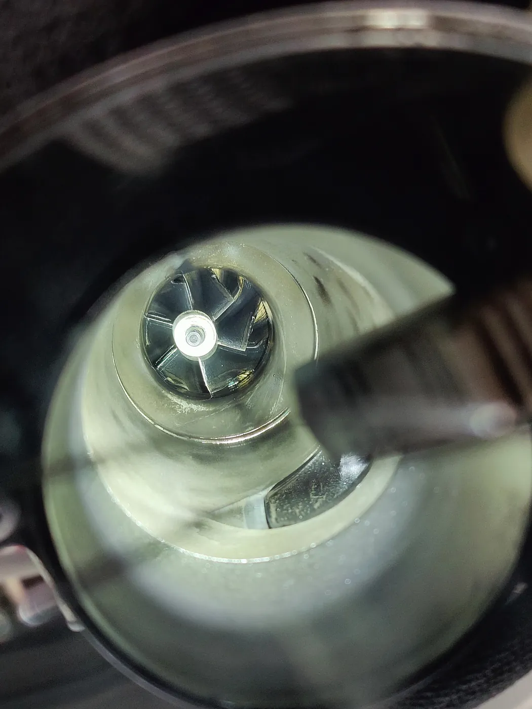 Close-up of a turbocharger compressor wheel