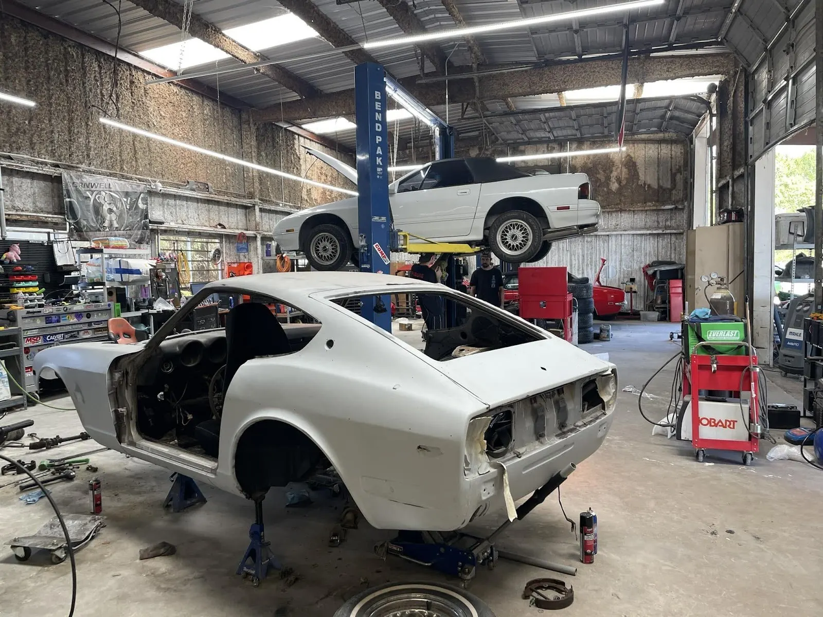 Classic Datsun Z project car on the shop floor